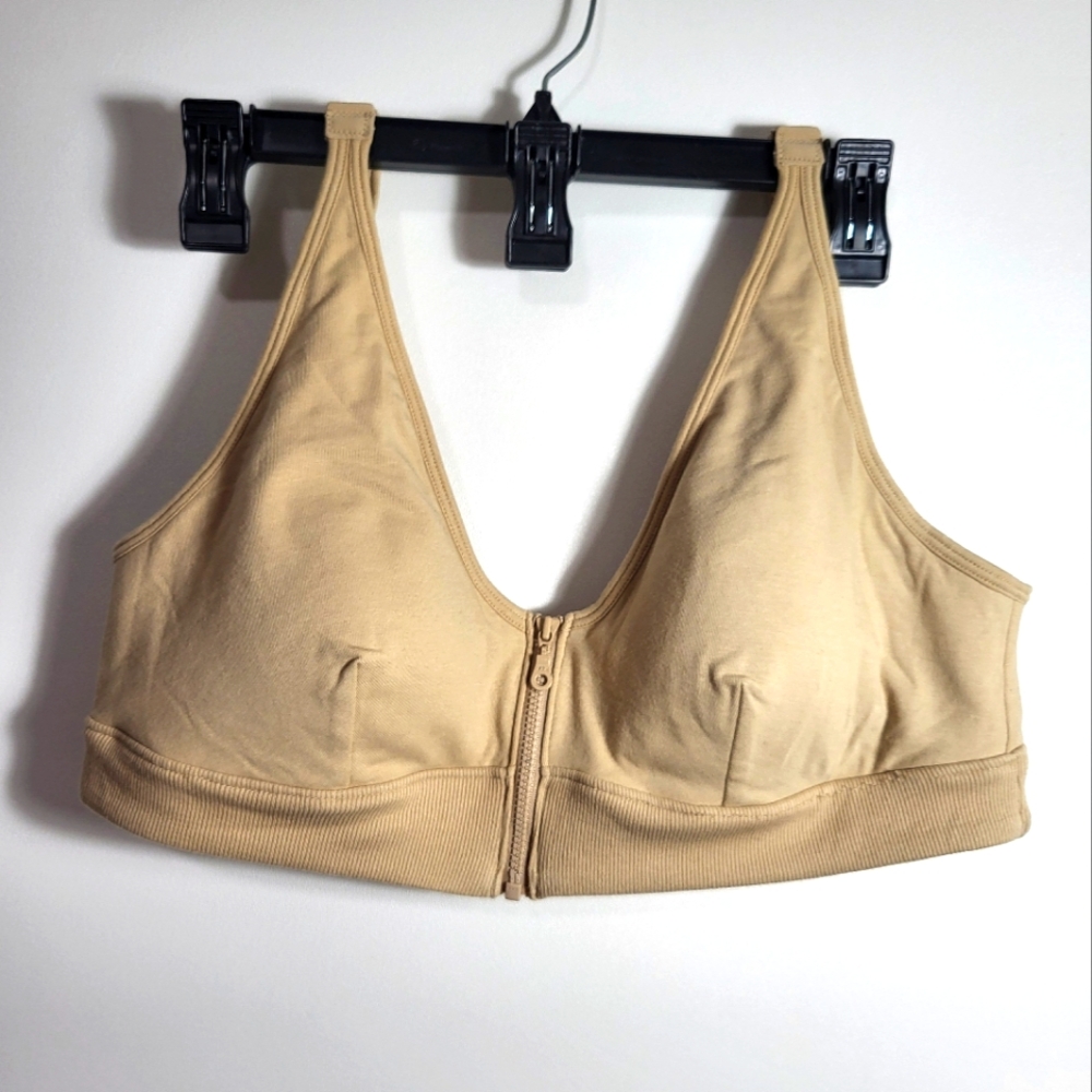 Slick Chicks beige front zip bra women's 2X  #2172